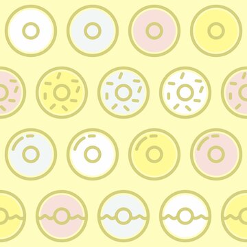 Simple Donut Pastry Illustration Seamless Pattern Background Wallpaper. Combination pastel colors. Bakery Pattern for Packaging, Textile, fabric, paper, print, interior, decor and more.