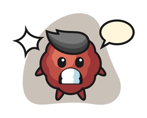 Meatball cartoon with shocked gesture