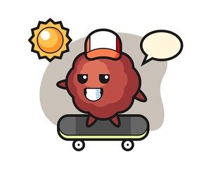 Meatball cartoon ride a skateboard