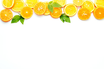 Sliced citrus on white background top view