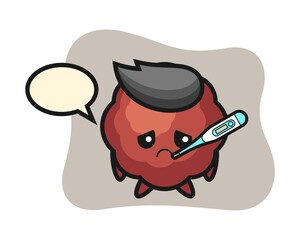 Meatball cartoon with fever condition