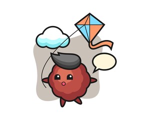Meatball cartoon is playing kite