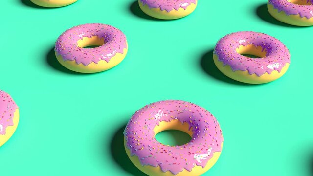 Realistic pink donuts minimalistic cover footage able to loop seamless 4k