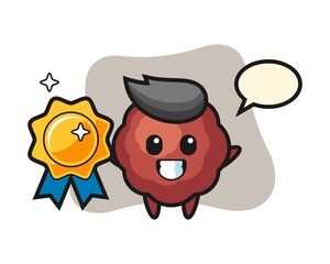 Meatball cartoon holding a golden badge
