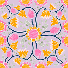 Feminine Flowers vector seamless pattern design. Great for summer fabric, scrapbooking, wallpaper, giftwrap. Suraface pattern design