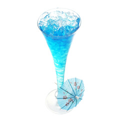Blue Curacao cocktail with crushed ice and cocktail umbrella