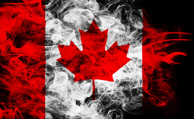 Smoke shape of national canadian flag of Canada isolated on black background. Business concept of crisis and international commercial tension. 3D illustration.
