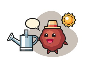 Meatball cartoon holding watering can