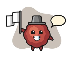 Meatball cartoon holding a flag
