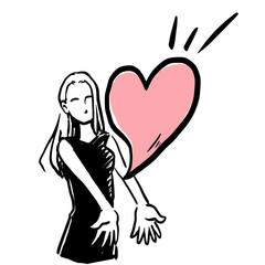 Hand drawn vector illustration of a woman sending a heart