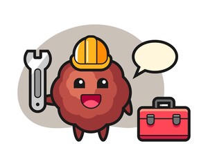 Meatball cartoon as a mechanic