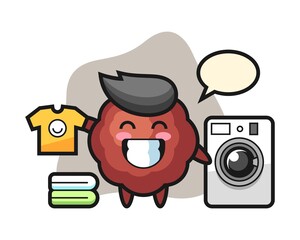 Meatball cartoon with washing machine