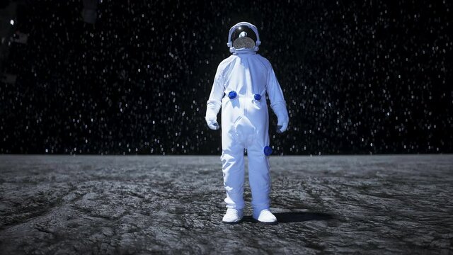 Astronaut on the moon stay idle . Realistic 4k animation.