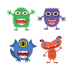 Set of cartoon monsters. Funny and funny monsters.