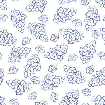 Grapes seamless pattern. With branches and leaves. Design for fabric, wrapping paper, textile.