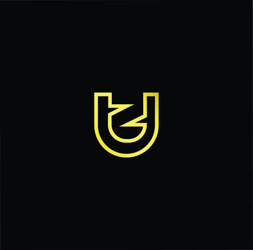 Minimal elegant monogram art logo. Outstanding professional trendy awesome artistic UZ ZU initial based Alphabet icon logo. Premium Business logo gold color on black background