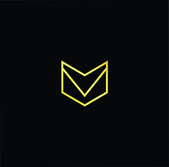 Minimal elegant monogram art logo. Outstanding professional trendy awesome artistic M MV VM initial based Alphabet icon logo. Premium Business logo gold color on black background