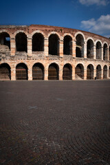 Fototapeta na wymiar Panoramic view of Verona amphitheatre, completed in 30AD, the third largest in the world, Roman Arena in Verona, Italy