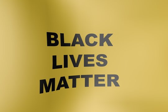 Yellow flag with the inscription: Black Lives Matter. The flag is developing in the wind. Protests against racism concept. 3d render.