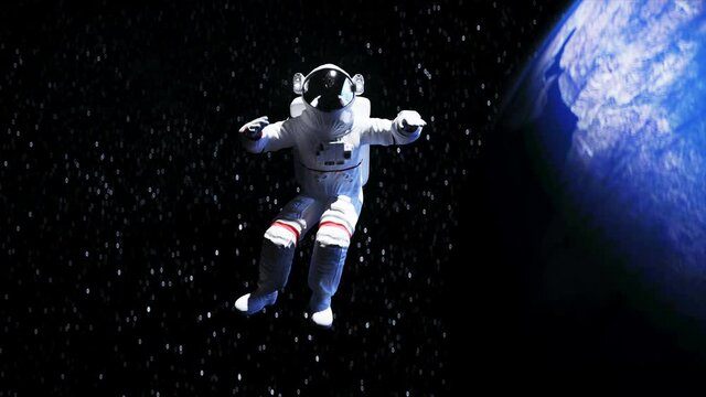 Astronaut levitation in space. Realistic 4k animation.