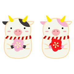 梅を持つ牛のイラスト