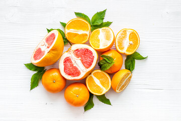 Grapefruit and orange citrus group top view