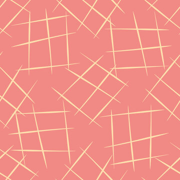 Vector hand drawn diagonal scribbled individual grunge grid rectangles.. Seamless pattern background with abstract hand drawn crisscross motifs. Backdrop with tossed hatchwork elements for packaging