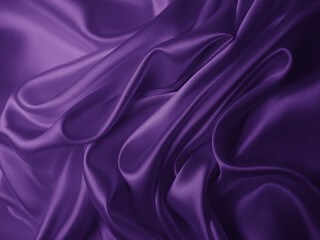 Beautiful smooth elegant wavy violet purple satin silk luxury cloth fabric texture with violet background design. Card or banner. Copy space