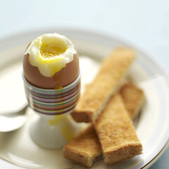 Half boiled egg and toast