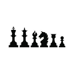 Chess piece icons. Board game. Black set vector illustration. 