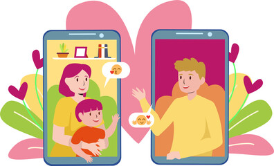 A family doing video call together illustration