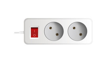 White extension cord with two outlets. Portable socket. Realistic style. Vector.