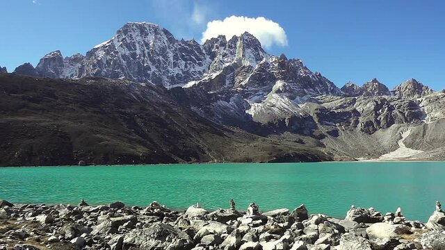 A time lapse video of clouds moving above Gokyo village and lake in the Khumbu area of Nepal near Mt Everest.
