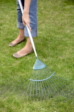 Woman using a rake