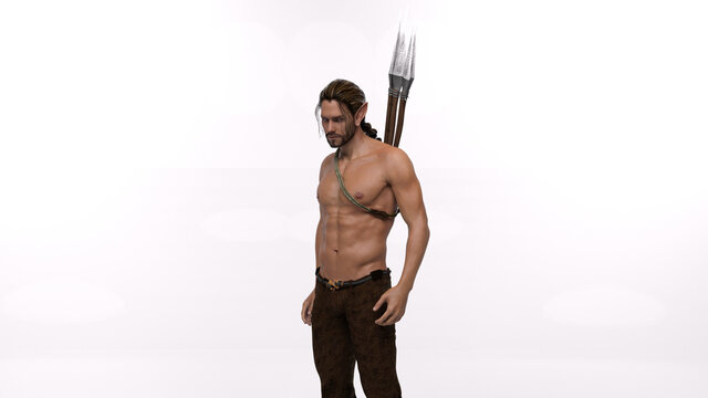 3D Rendering : A portrait of the elf male character is standing in a location 