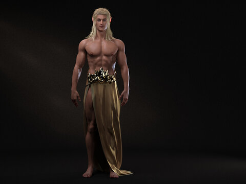 3D Rendering : A portrait of the elf male character is standing in a location 