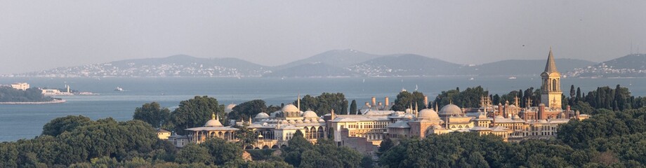 panoramic sunset view on Istanbul in augst summer