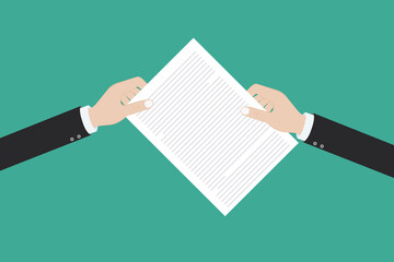 Hand holding the document. Vector flat illustration