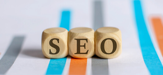 SEO text on chart background. business concept