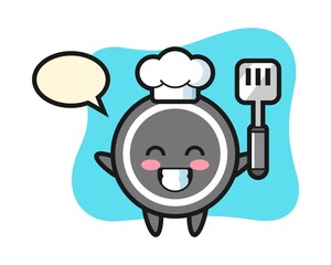 Hockey puck chef cartoon is cooking