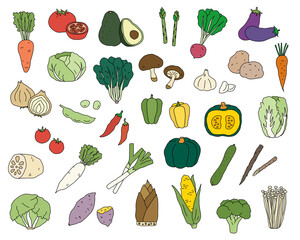 手書きの野菜のイラストのセット シンプル おしゃれ 線画 Wall Mural Yugoro
