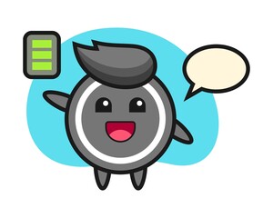 Hockey puck cartoon with energetic gesture