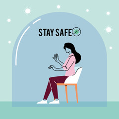 woman on chair and stay safe vector design
