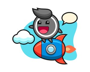 Hockey puck cartoon riding a rocket