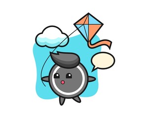 Hockey puck cartoon is playing kite