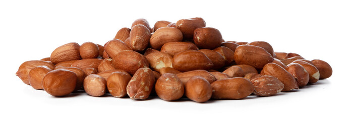 Heap of fried peanuts isolated on white