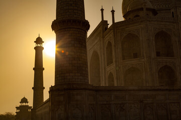 A view of the Taj Mahal seen during sunrise in Agra,