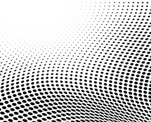 Halftone dots curved gradient pattern texture isolated on white background