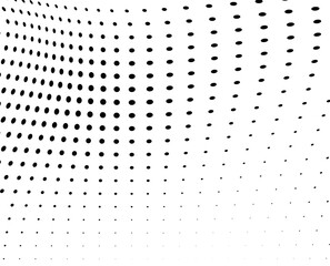 Halftone dots curved gradient pattern texture isolated on white background
