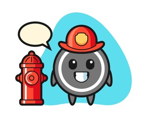 Hockey puck cartoon as a firefighter